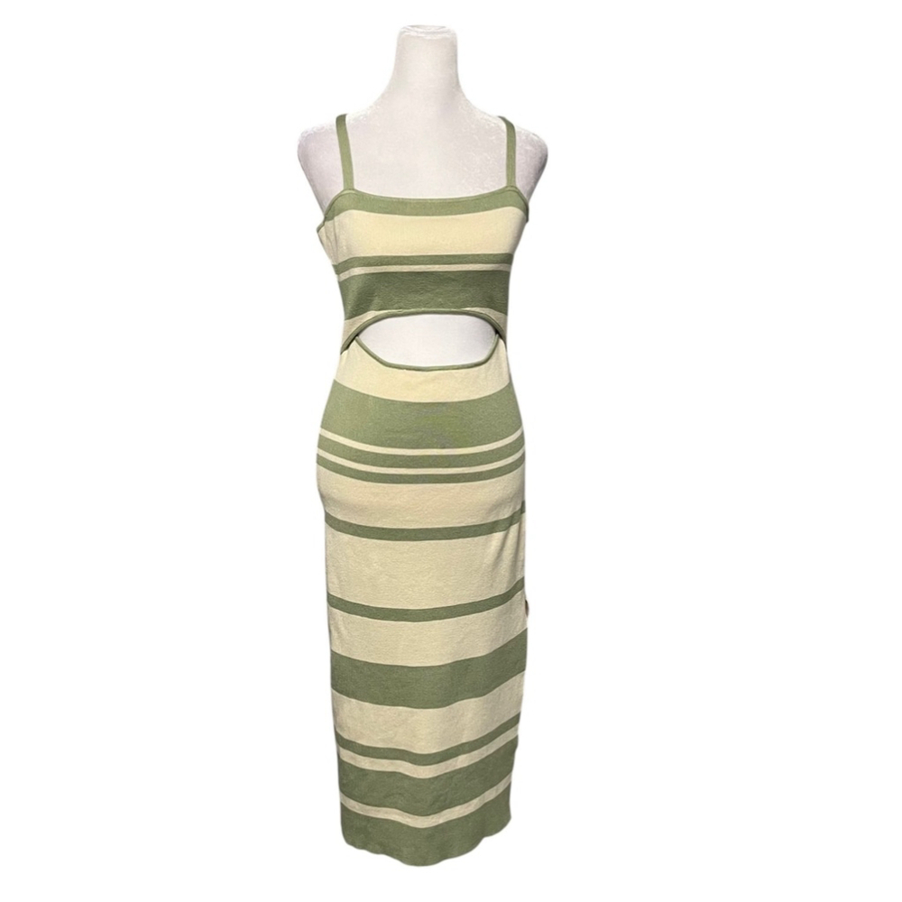 Mable Green Cream Knit Cutout Midi Dress Size Large - Picture 3 of 9